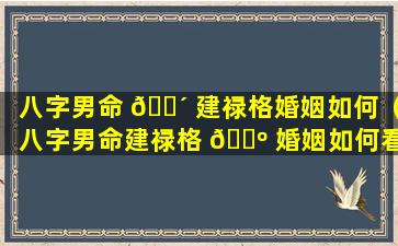 八字男命 🌴 建禄格婚姻如何（八字男命建禄格 🐺 婚姻如何看）